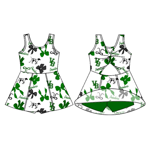 8.9 Preorder (moq 5)Baby Girls Sleeveless pointers Bows Football Team Shorts Dresses