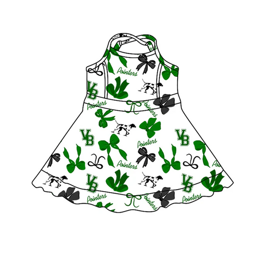 8.9 Preorder (moq 5)Baby Girls Strap Bows Green pointers Shorts Ruffle Team Knee Length Dresses