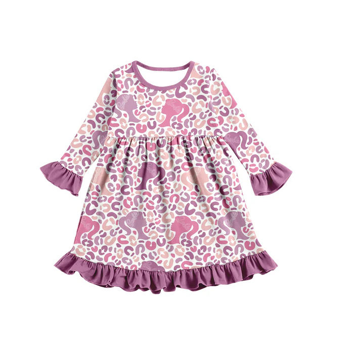 8.9 Baby Girls Doll Leopard Cartoon Knee Length Dresses preorder(moq 5)