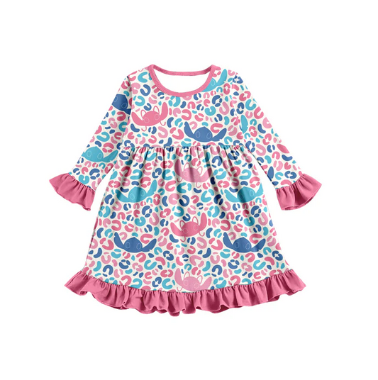 8.9 Baby Girls Pink Leopard Cartoon Knee Length Dresses preorder(moq 5)