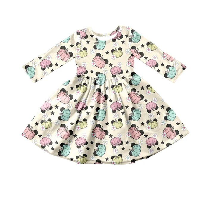 8.9 Baby Girls Halloween Cartoon Pumpkin Twirl Dresses preorder(moq 5)