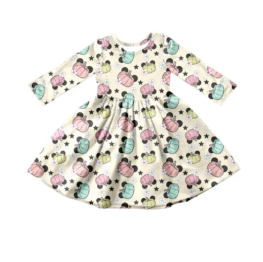 8.9 Baby Girls Halloween Cartoon Pumpkin Twirl Dresses preorder(moq 5)