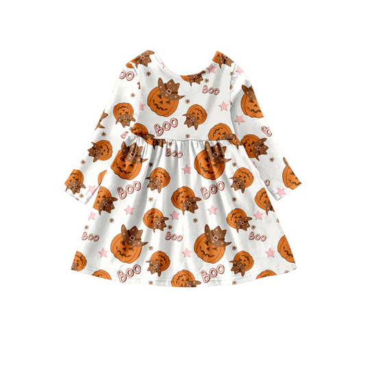 8.9 Baby Girls Fashion Pumpkin Boo Dresses preorder(moq 5)
