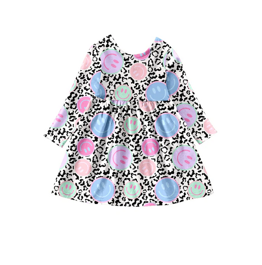 8.9 Baby Girls Fashion Smile Leopard Dresses preorder(moq 5)