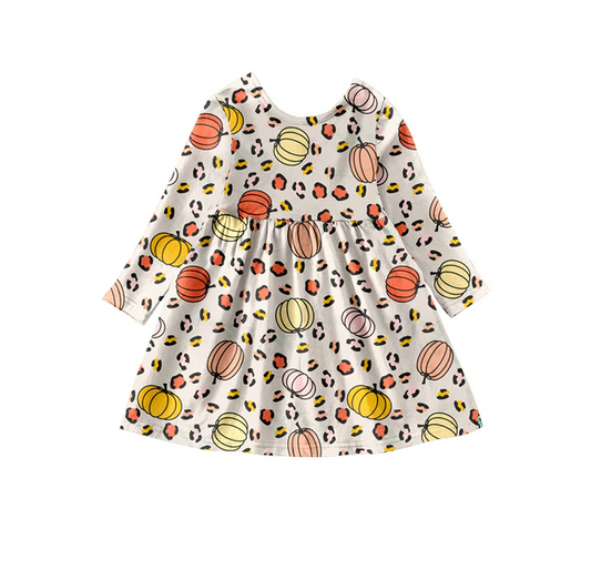 8.9 Baby Girls Fashion Pumpkin Leopard A-Line Dresses preorder(moq 5)