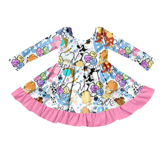 8.9 Baby Girls Blue Cartoon Dogs Knee Length Dresses preorder(moq 5)