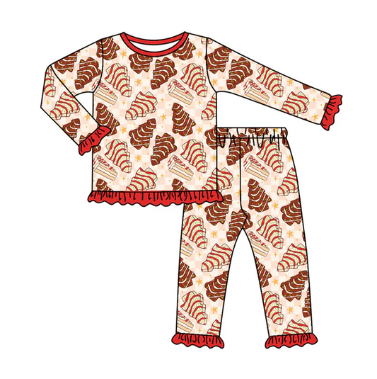 8.11 Preorder(moq 5) Baby Girls Christmas Tree Cakes Top Pants Lounge Wear Pajamas Sets