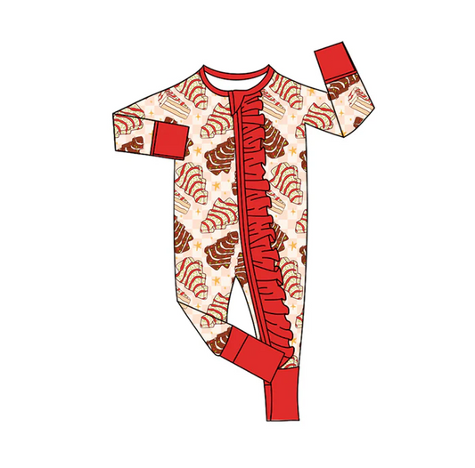 8.11 Preorder(moq 5)Baby Infant Christmas Christmas Tree Cakes Zipper Footie Rompers