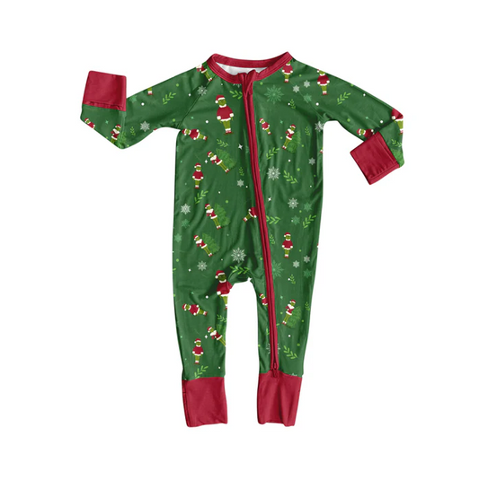 8.11  Preorder(moq 5)Baby Infant Christmas Dark Green Face Zipper Footie Rompers