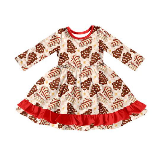 8.11 Preorder (moq 5)Baby Girls Christmas Tree Cakes Ruffle Knee Length Dresses