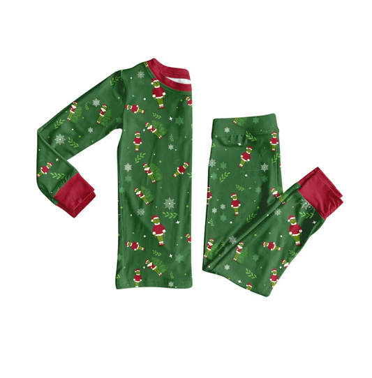 8.11  Preorder(moq 5) Baby Kids Christmas Dark Green Face Top Pants Lounge Wear Pajamas Sets