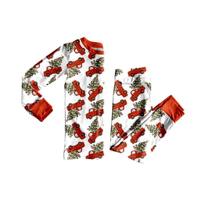 8.11 Preorder(moq 5) Baby Kids Christmas Trees Trucks Top Pants Lounge Wear Pajamas Sets