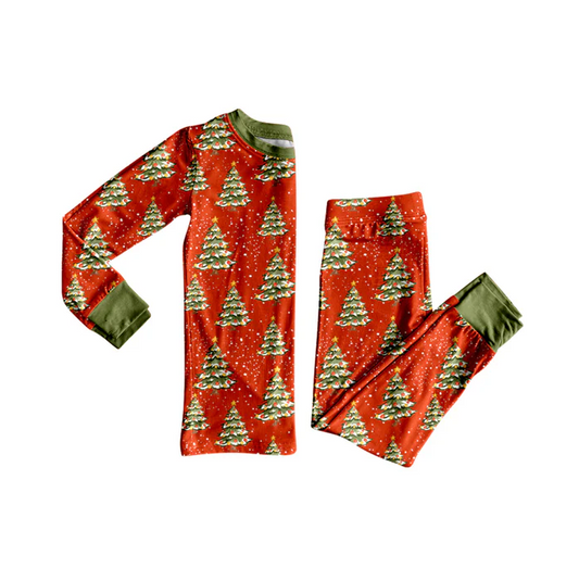 8.11 Preorder(moq 5) Baby Boys Christmas Trees Red Top Pants Lounge Wear Pajamas Sets