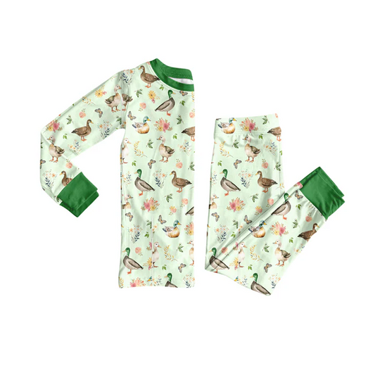 8.11 Preorder(moq 5) Baby Boys Mallard Ducks Green Top Pants Lounge Wear Pajamas Sets