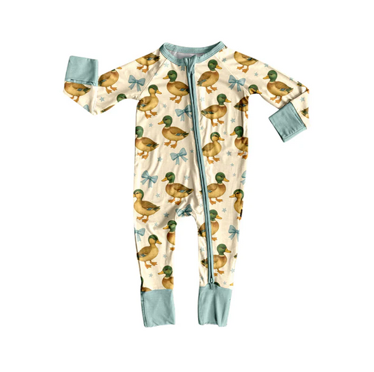 8.11 Preorder(moq 5)Baby Infant Cute Mallard Ducks Zipper Footie Rompers