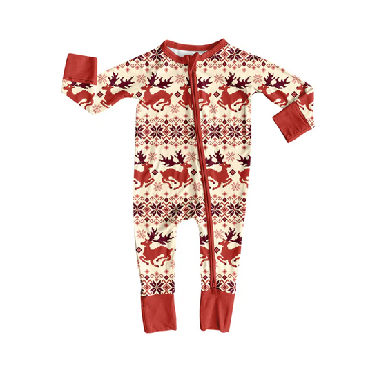 8.11 Preorder(moq 5)Baby Infant Deer Aztec Christmas Zipper Footie Rompers