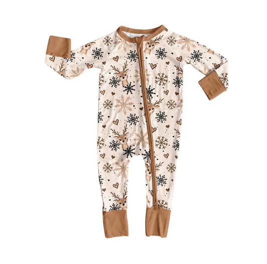 8.11 Preorder(moq 5)Baby Boys Deer Snowflake Zipper Footie Rompers