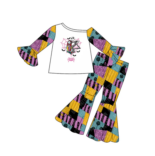 8.12 Preorder(moq 5) Baby Girls Halloween Nightmare Top Bell Pants Outfits Sets