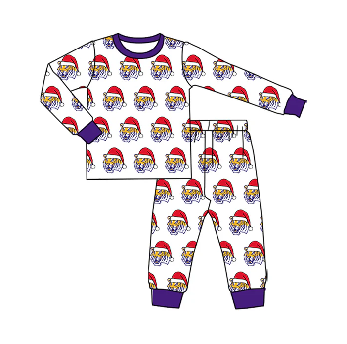 8.12 Preorder(moq 5) Baby Kids LSU Tiger Team Christmas Top Pants Lounge Wear Pajamas Sets
