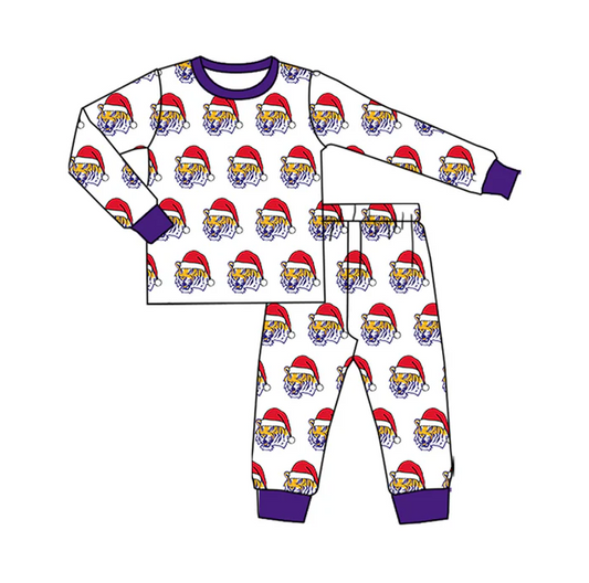 8.12 Preorder(moq 5) Baby Kids LSU Tiger Team Christmas Top Pants Lounge Wear Pajamas Sets