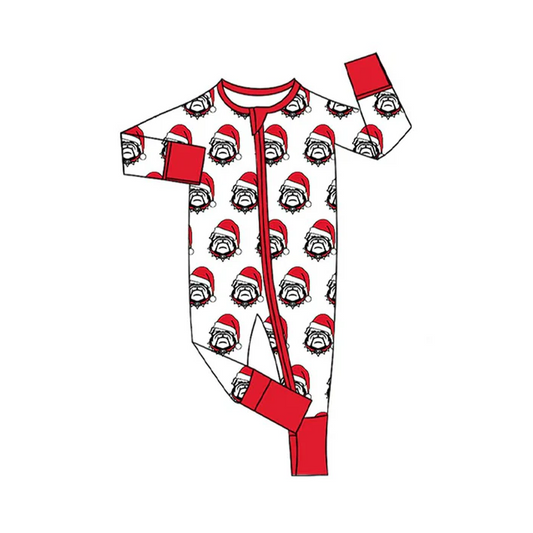 8.12 Preorder(moq 5)Baby Infant Bulldogs Team Christmas Zipper Footie Rompers