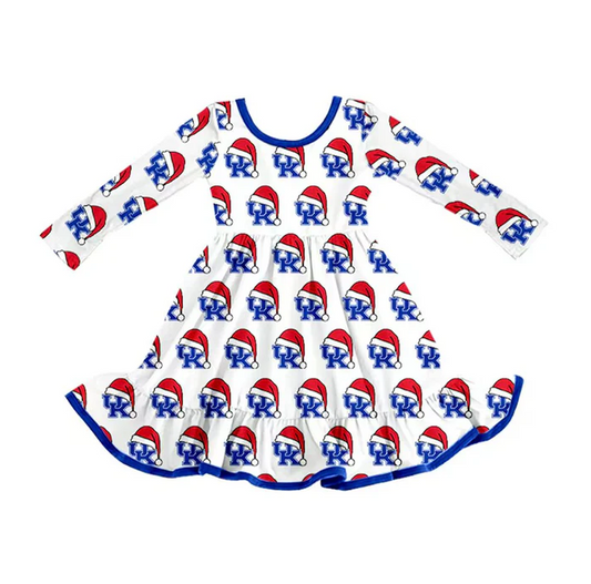 8.12 Preorder (moq 5)Baby Girls UK Team Team Christmas Ruffle Knee Length Dresses