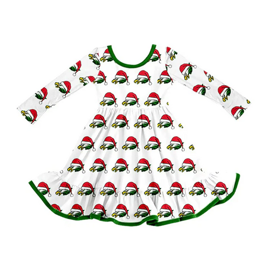 8.12 Preorder (moq 5)Baby Girls Eagle Team Christmas Ruffle Knee Length Dresses