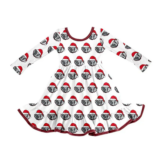 8.12 Preorder (moq 5)Baby Girls Alabama Team Christmas Ruffle Knee Length Dresses