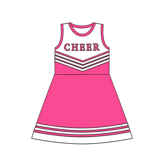 8.12 Preorder (moq 5)Baby Girls Hotpink Cheer Team Knee Length Dresses