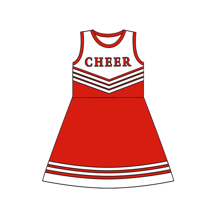 8.12 Preorder (moq 5)Baby Girls Red Cheer Team Knee Length Dresses
