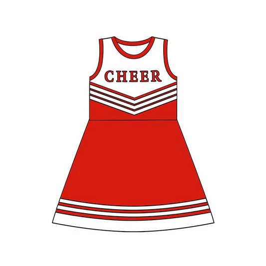 8.12 Preorder (moq 5)Baby Girls Red Cheer Team Knee Length Dresses