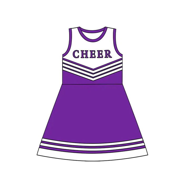 8.12 Preorder (moq 5)Baby Girls Purple Cheer Team Knee Length Dresses