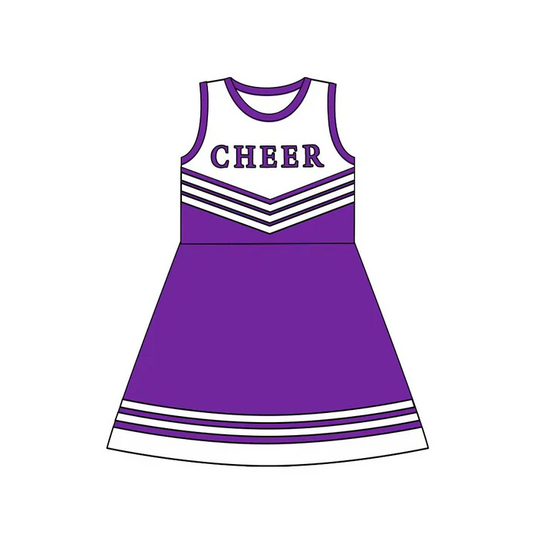 8.12 Preorder (moq 5)Baby Girls Purple Cheer Team Knee Length Dresses