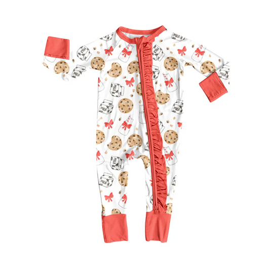 8.12 Preorder(moq 5)Baby Girls Christmas Cookie Milk Zipper Footie Rompers