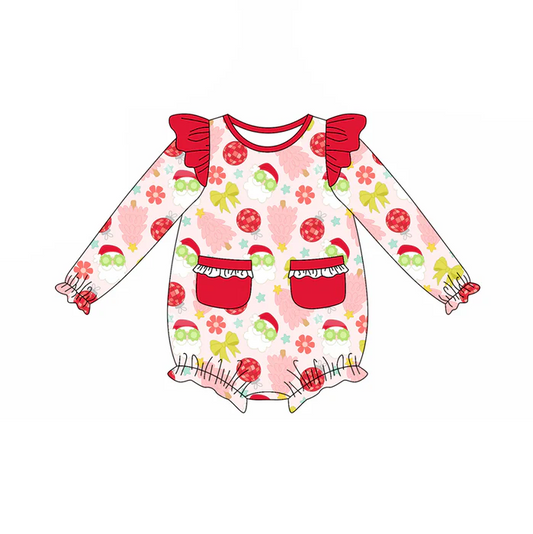 8.12 Preorder(moq 5)Baby Girls Christmas Tree Santa Disco Pockets Rompers