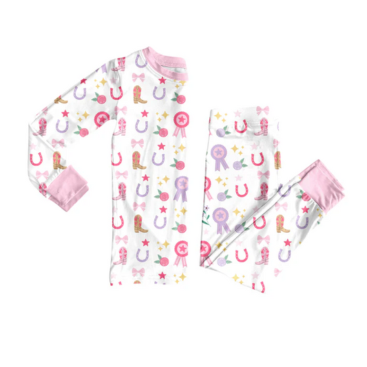 8.12 Preorder(moq 5) Baby Girls Western Rodeo Stars Bows Top Pants Lounge Wear Pajamas Sets