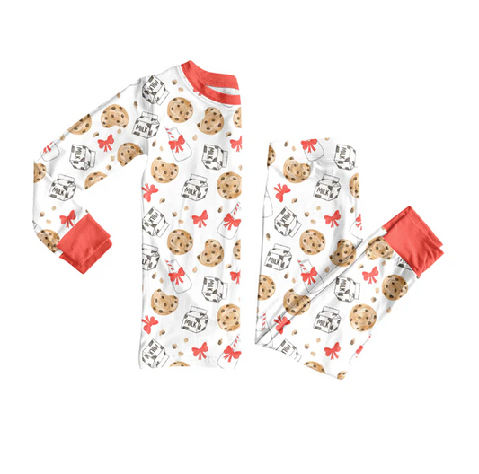 8.12 Preorder(moq 5) Baby Girls Christmas Cookie Milk Top Pants Lounge Wear Pajamas Sets