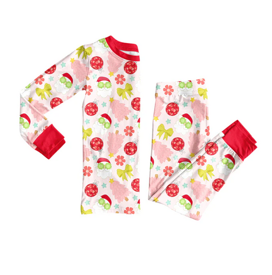 8.12 Preorder(moq 5) Baby Girls Christmas Tree Santa Disco Top Pants Lounge Wear Pajamas Sets