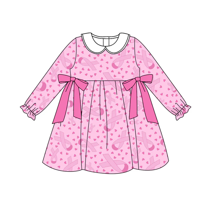 8.12 Preorder (moq 5)Baby Girls Wear Pink In Oct Bows Knee Length Dresses