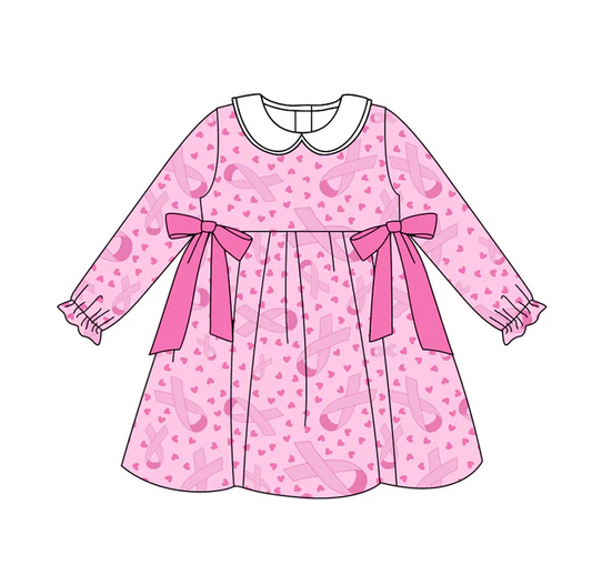 8.12 Preorder (moq 5)Baby Girls Wear Pink In Oct Bows Knee Length Dresses