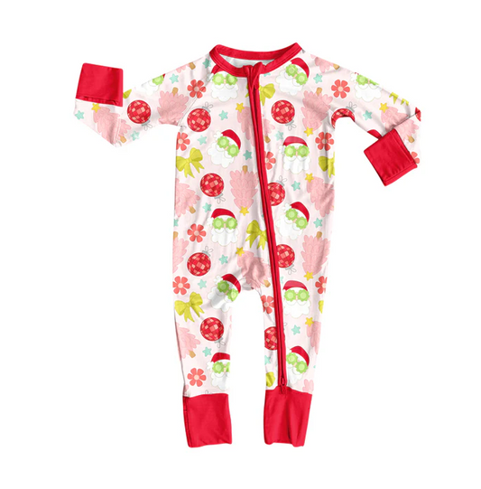 8.12 Preorder(moq 5)Baby Girls Christmas Tree Santa Disco Zipper Footie Rompers