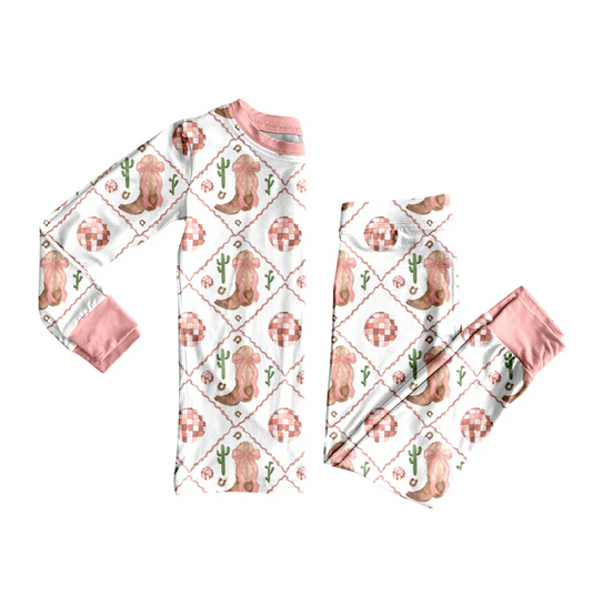 8.12 Preorder(moq 5) Baby Girls Western Boots Pink Top Pants Lounge Wear Pajamas Sets