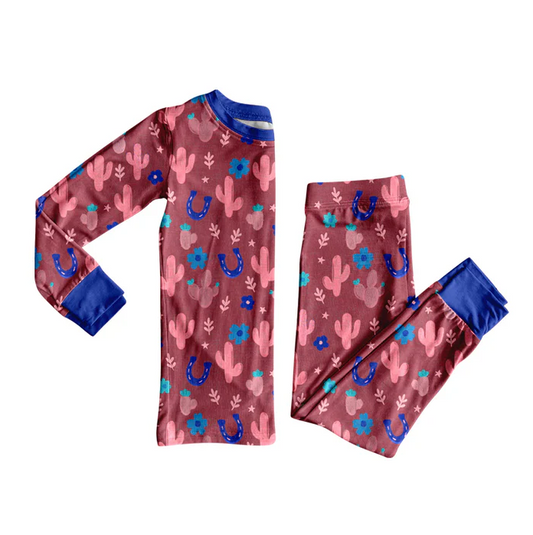 8.12 Preorder(moq 5) Baby Girls Western Cactus Top Pants Lounge Wear Pajamas Sets