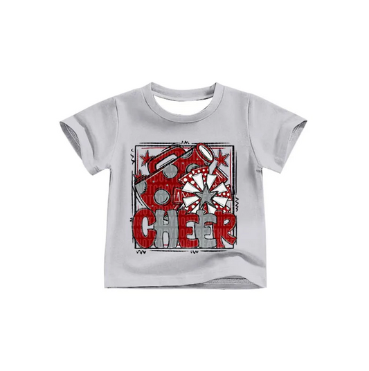 8.13 Preorder (moq 5)Baby Girls Red Cheer Team Short Sleeve Tee Shirts Tops