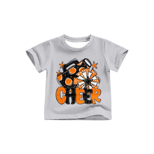 8.13 Preorder (moq 5)Baby Girls Black Orange Cheer Team Short Sleeve Tee Shirts Tops