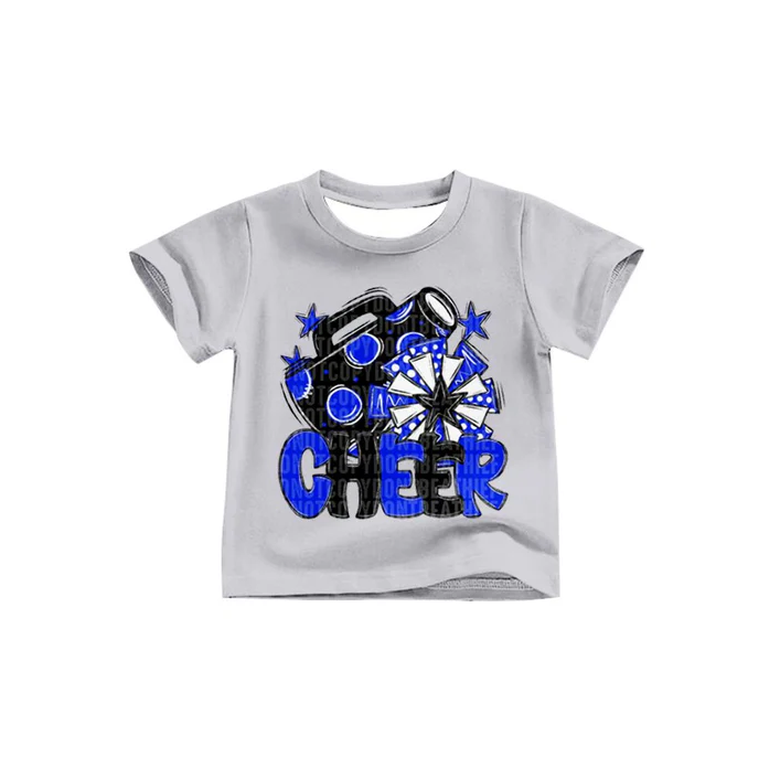 8.13 Preorder (moq 5)Baby Girls Black Blue Cheer Team Short Sleeve Tee Shirts Tops