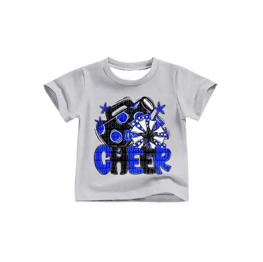 8.13 Preorder (moq 5)Baby Girls Black Blue Cheer Team Short Sleeve Tee Shirts Tops