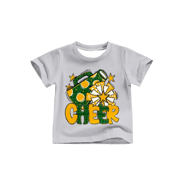 8.13 Preorder (moq 5)Baby Girls Green Gold Cheer Team Short Sleeve Tee Shirts Tops