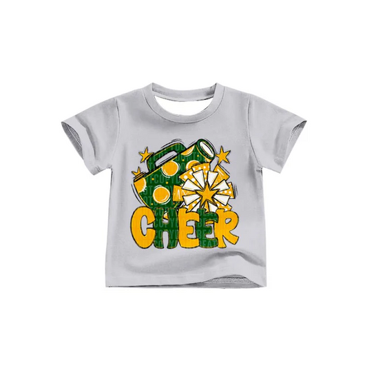 8.13 Preorder (moq 5)Baby Girls Green Gold Cheer Team Short Sleeve Tee Shirts Tops