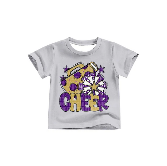 8.13 Preorder (moq 5)Baby Girls Purple Gold Cheer Team Short Sleeve Tee Shirts Tops